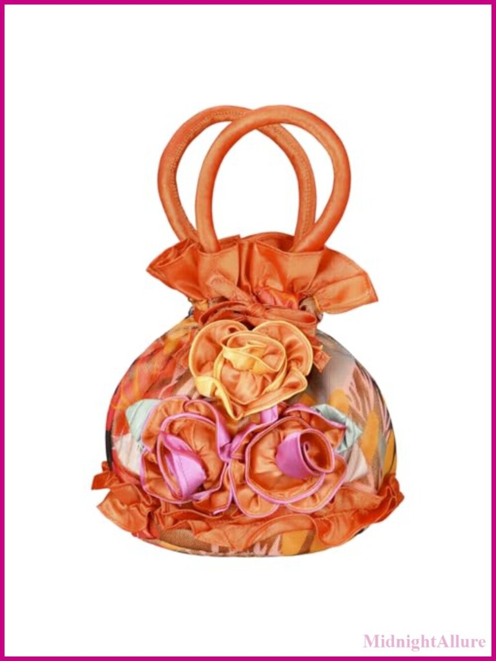 Satin Floral Clutch Purse for Women Evening Bag Lace Bucket Handbag